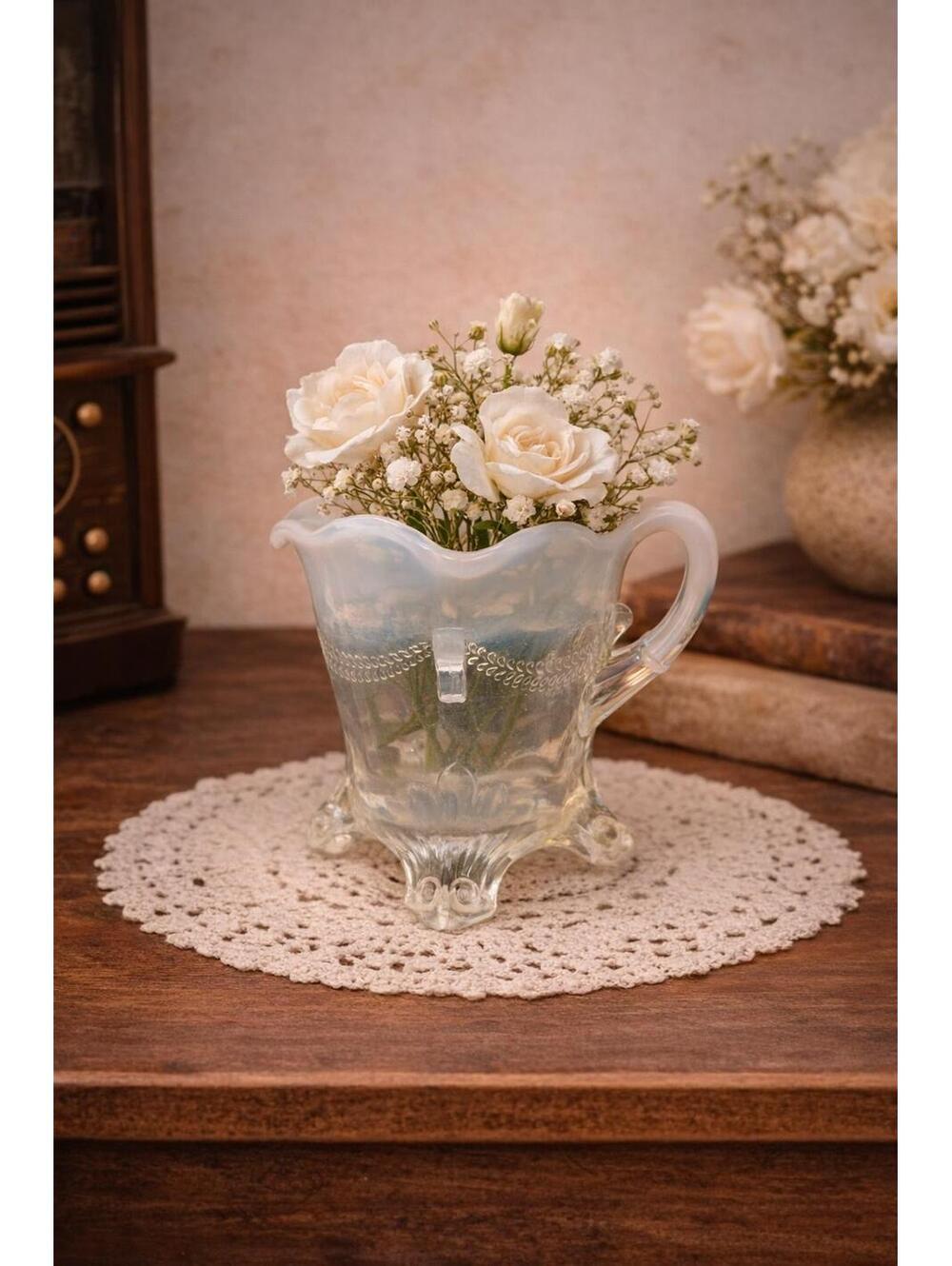 Vintage Opalescent Glass Creamer Anchor Hocking Moonstone Style